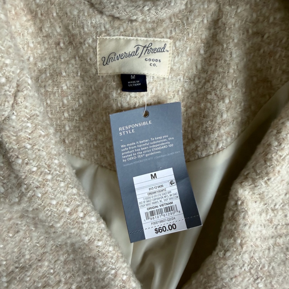 Universal Thread Cream Bouclé Double-Breasted Tre… - image 2